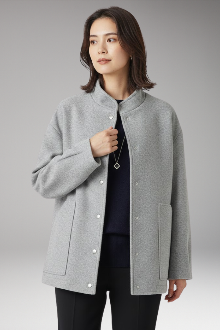 Women’s Oversized Bomber Jacket with Snap Button Closure
