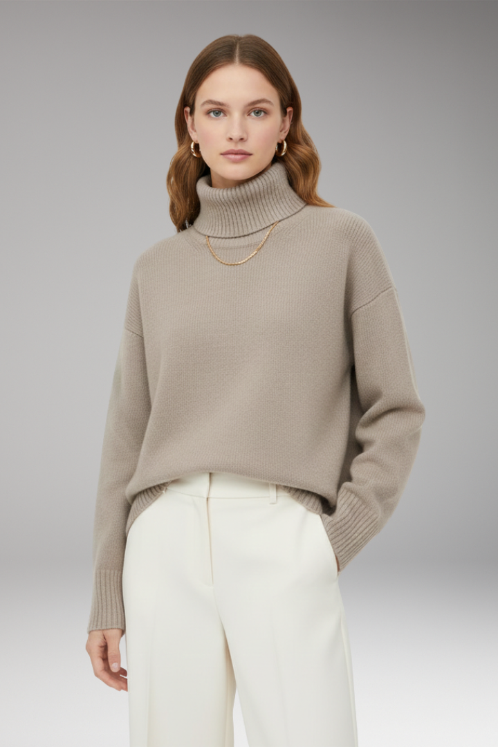 Women’s Oversized Jumper with High Neck and Ribbed Finish