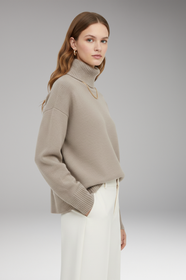 Women’s Oversized Jumper with High Neck and Ribbed Finish