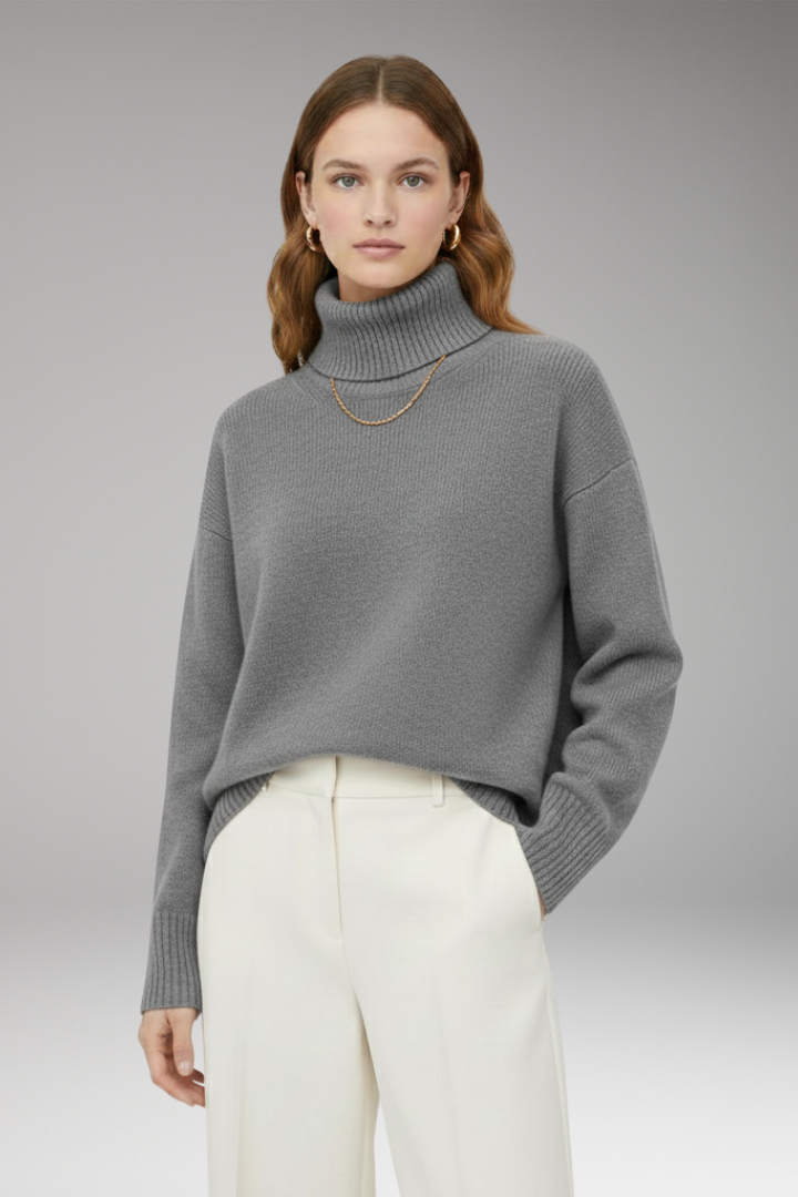 Women’s Oversized Jumper with High Neck and Ribbed Finish