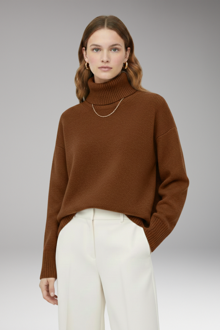 Women’s Oversized Jumper with High Neck and Ribbed Finish