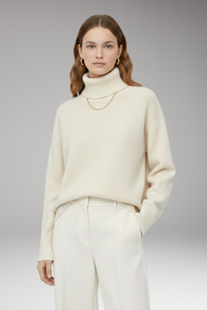 Women’s Oversized Jumper with High Neck and Ribbed Finish