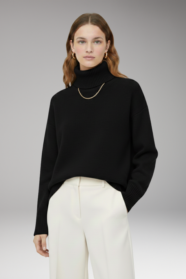 Women’s Oversized Jumper with High Neck and Ribbed Finish
