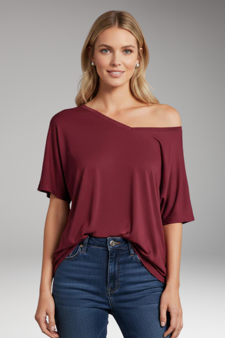 Women’s Oversized T‑Shirt with Asymmetric Off‑Shoulder Design