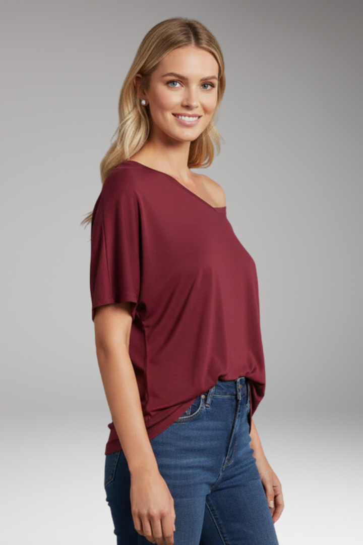 Women’s Oversized T‑Shirt with Asymmetric Off‑Shoulder Design