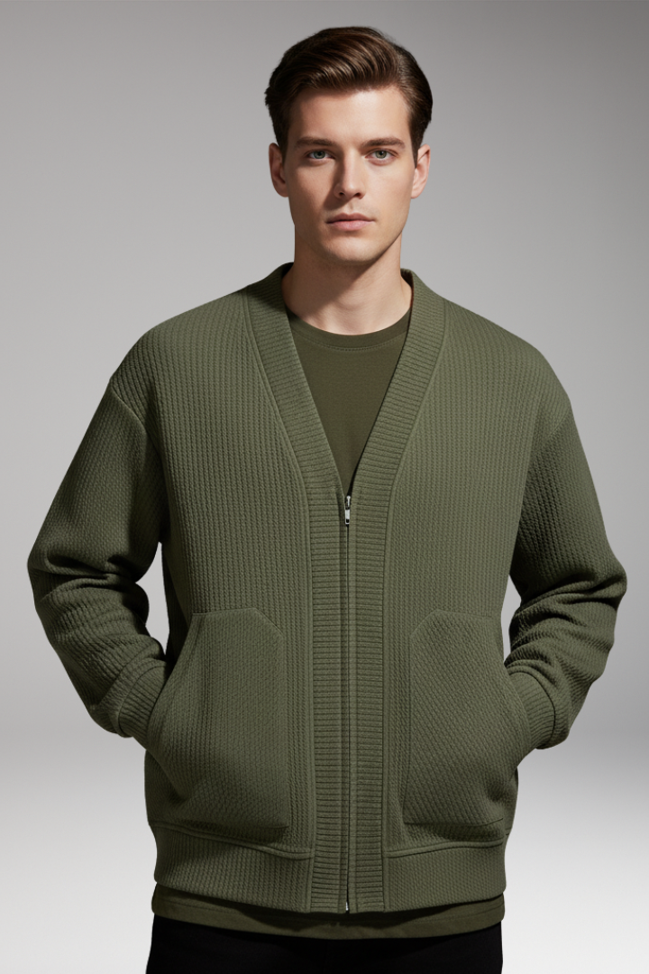 Men’s Oversized Zip Cardigan with Deep Pockets