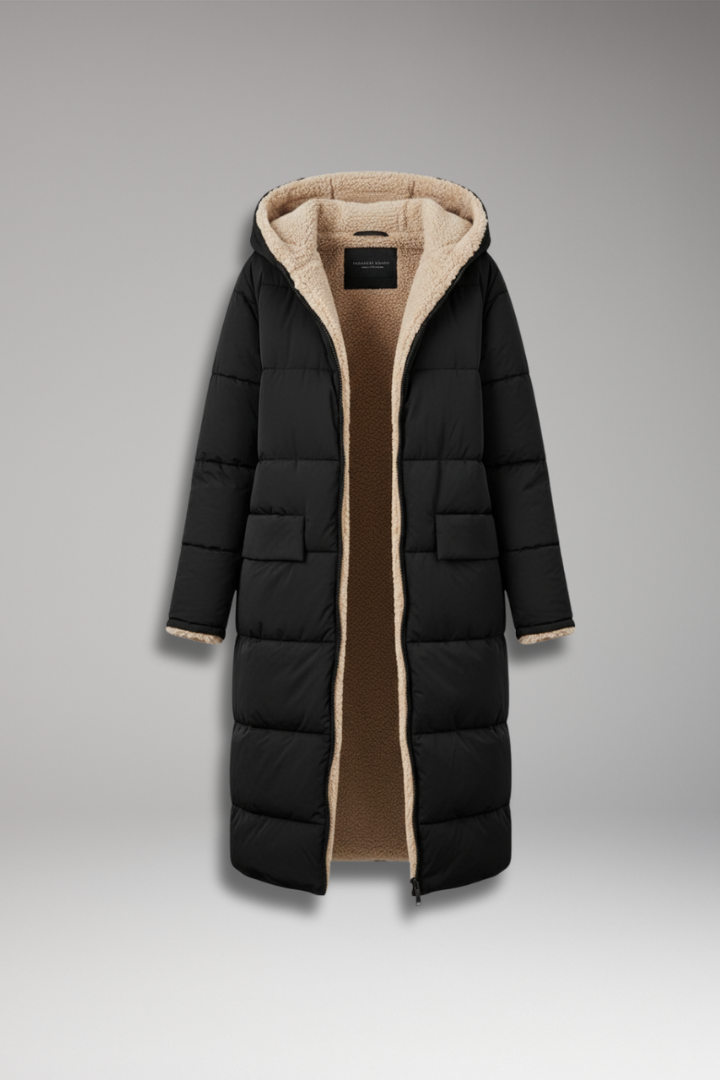 Women’s Padded Coat with Hood and Reversible Design