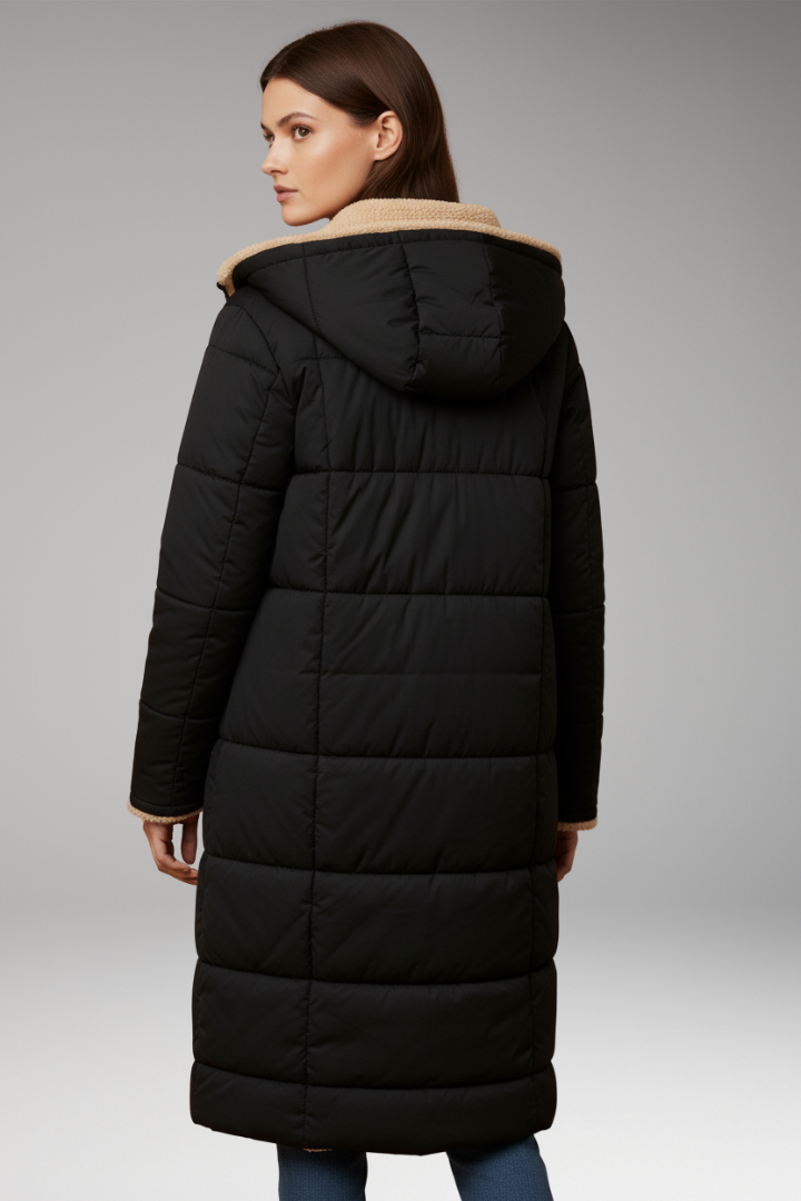 Women’s Padded Coat with Hood and Reversible Design