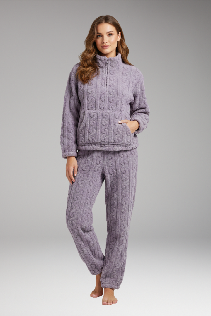 Women’s Pajama Set with Zipper Top and Textured Fleece