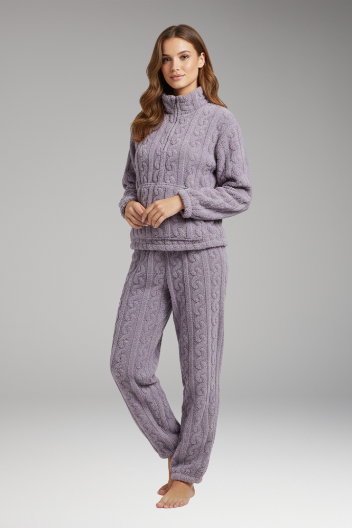 Women’s Pajama Set with Zipper Top and Textured Fleece
