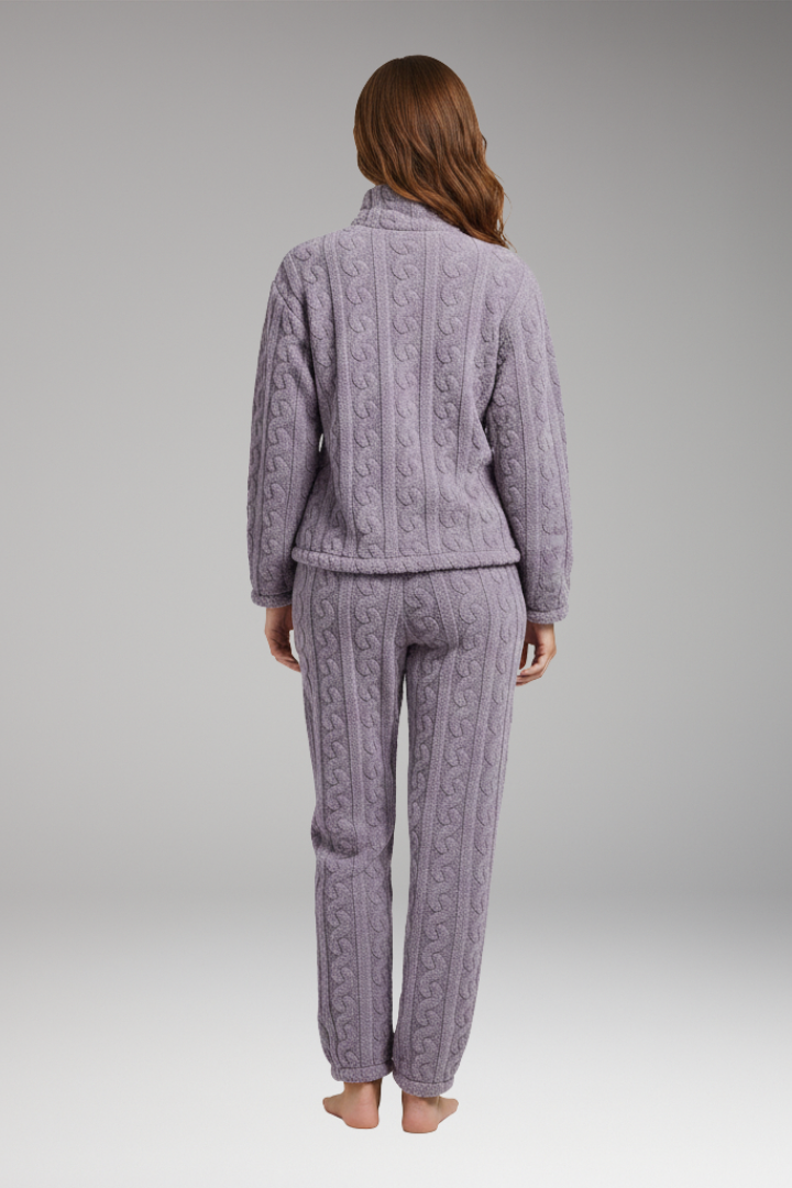 Women’s Pajama Set with Zipper Top and Textured Fleece