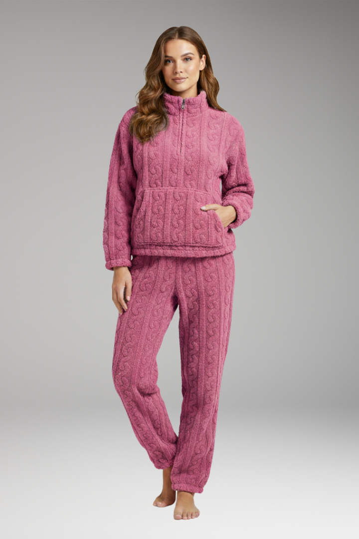 Women’s Pajama Set with Zipper Top and Textured Fleece