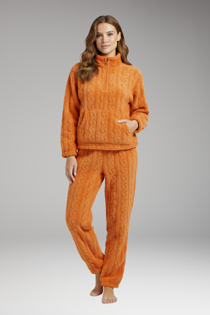 Women’s Pajama Set with Zipper Top and Textured Fleece