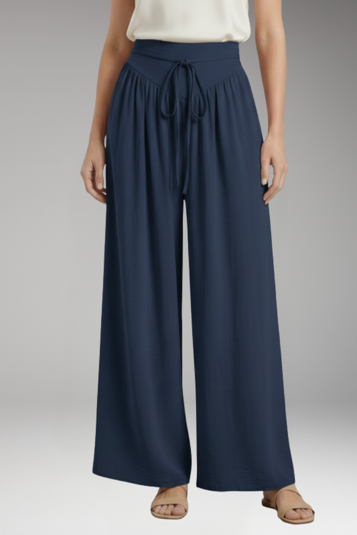 Women's Palazzo Trousers with Adjustable Drawstring
