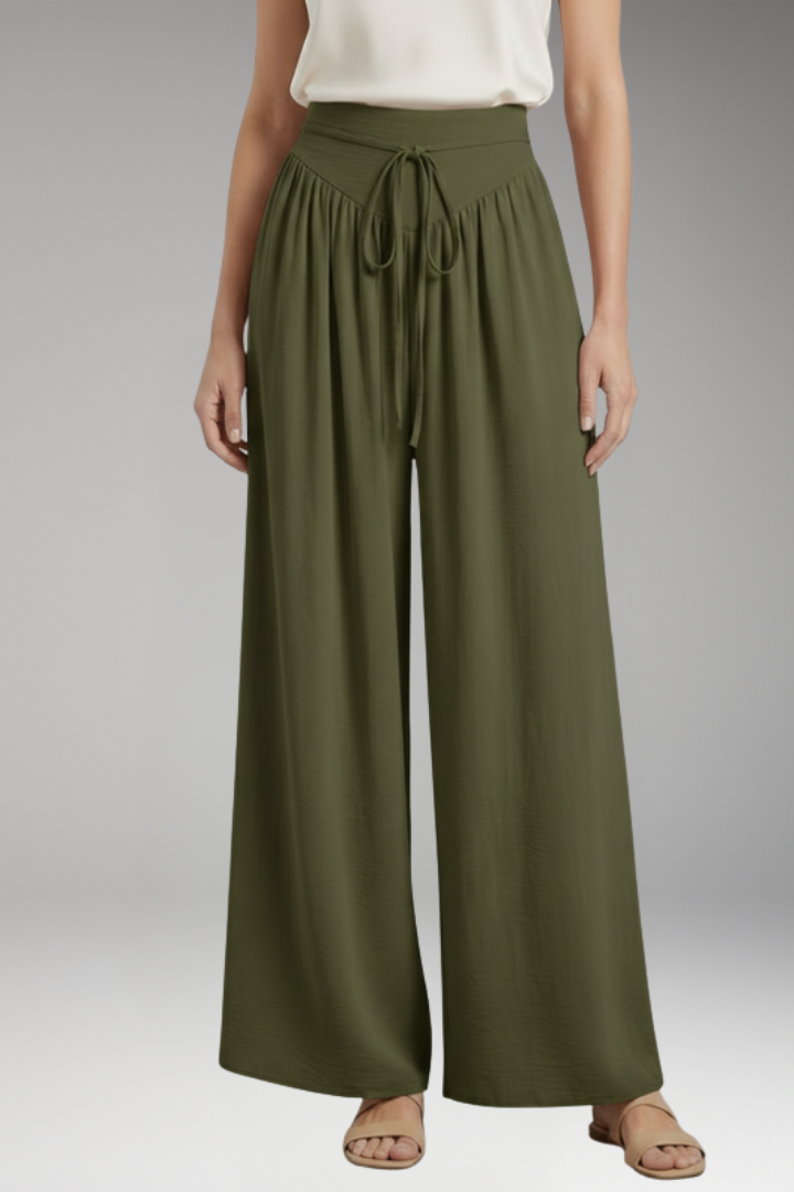Women's Palazzo Trousers with Adjustable Drawstring