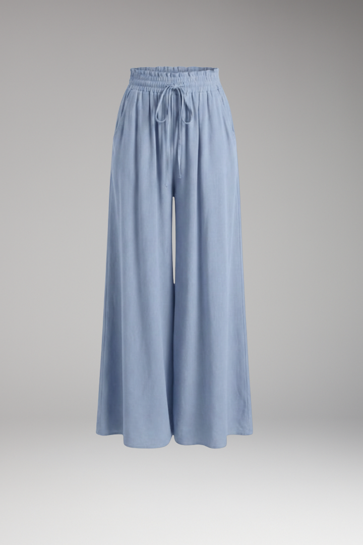 Women's Palazzo Trousers with Drawstring and Side Pockets