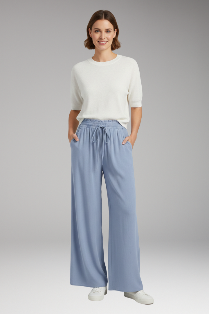 Women's Palazzo Trousers with Drawstring and Side Pockets