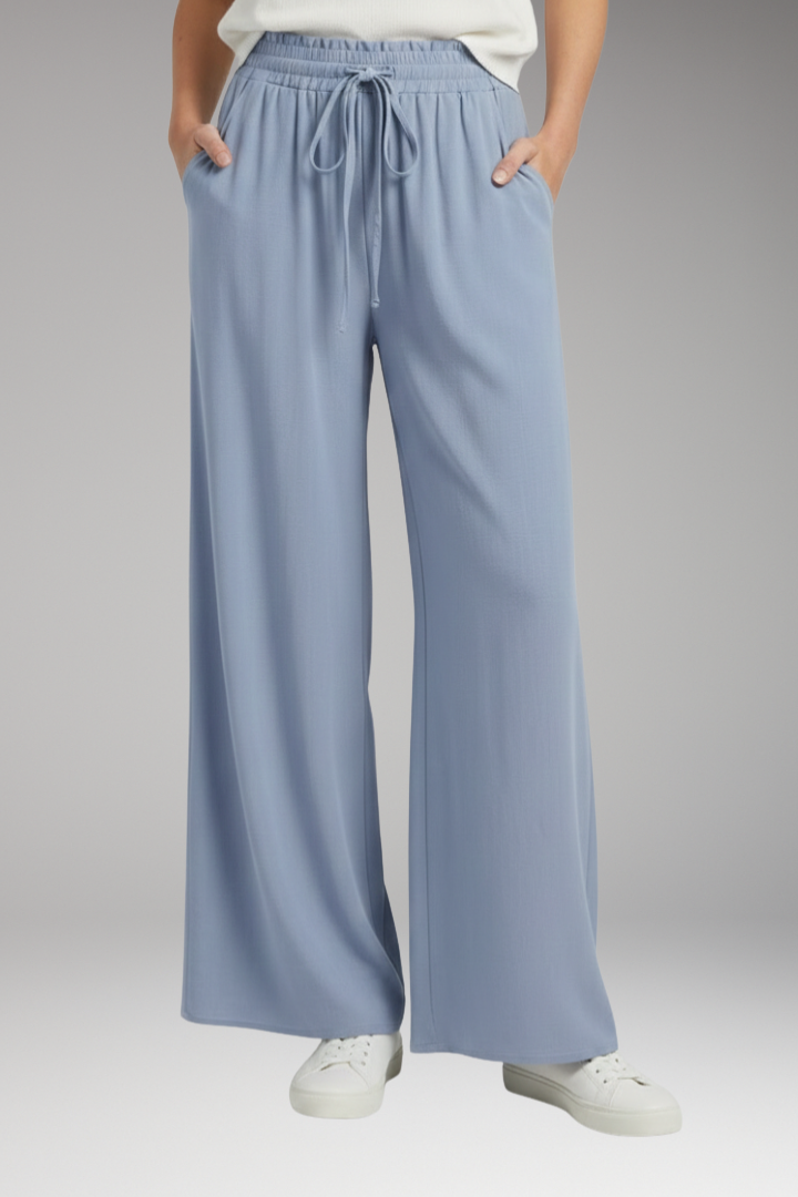 Women's Palazzo Trousers with Drawstring and Side Pockets
