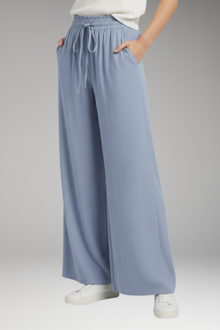 Women's Palazzo Trousers with Drawstring and Side Pockets
