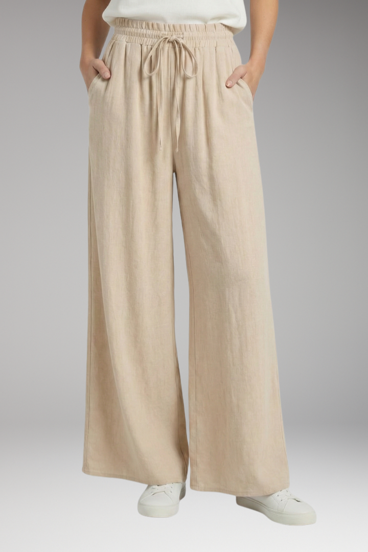 Women's Palazzo Trousers with Drawstring and Side Pockets