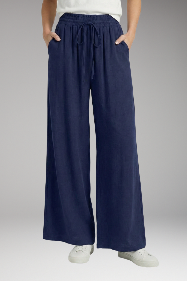 Women's Palazzo Trousers with Drawstring and Side Pockets