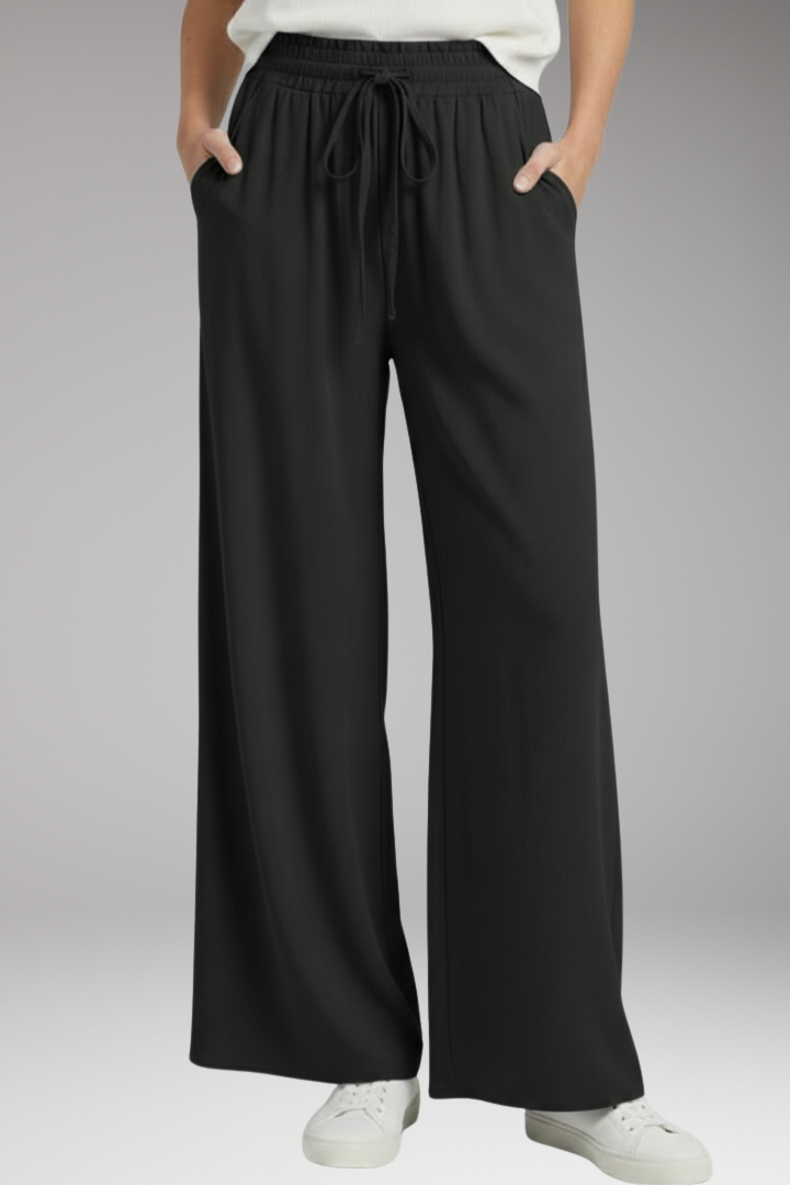 Women's Palazzo Trousers with Drawstring and Side Pockets