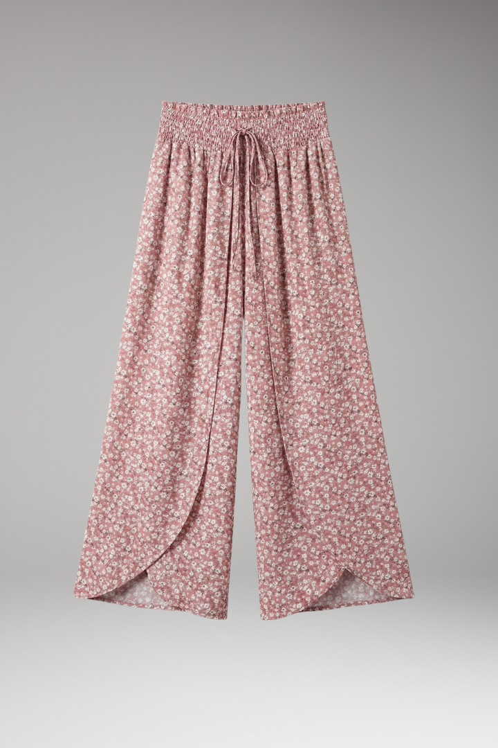 Women's Palazzo Trousers with Elastic Waist and Pattern