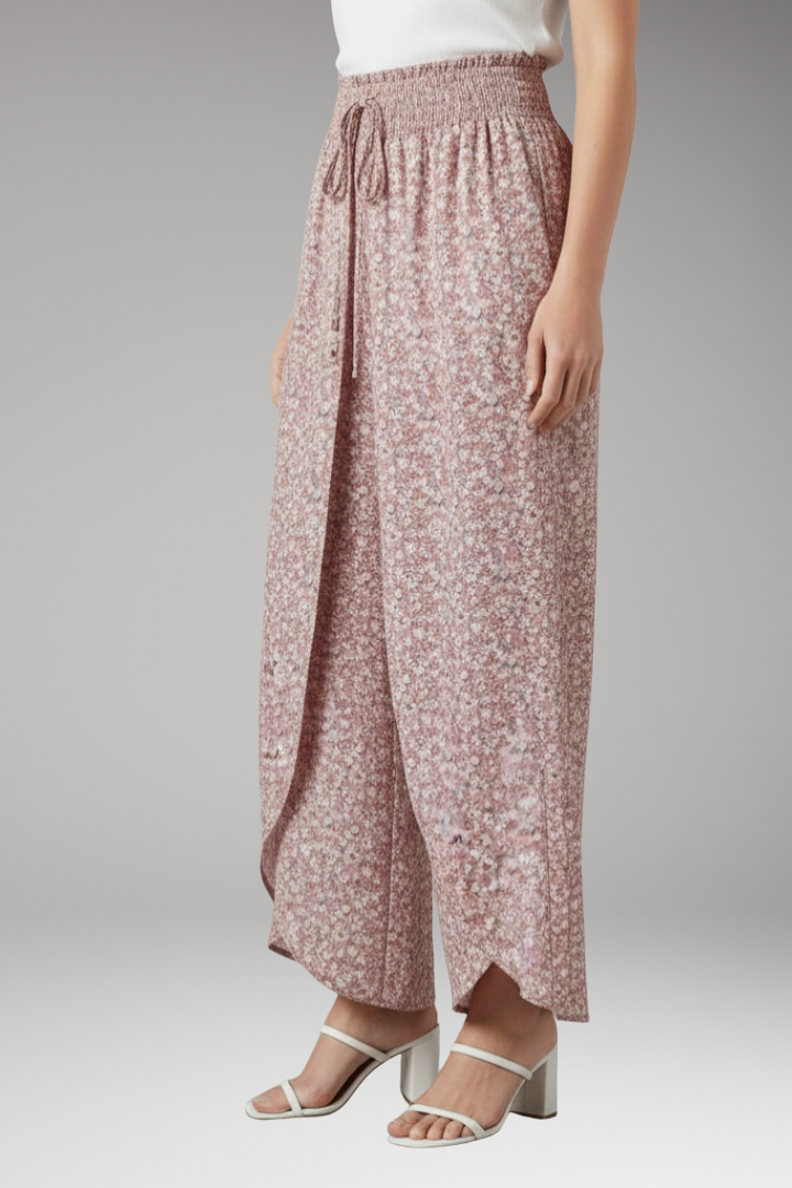 Women's Palazzo Trousers with Elastic Waist and Pattern