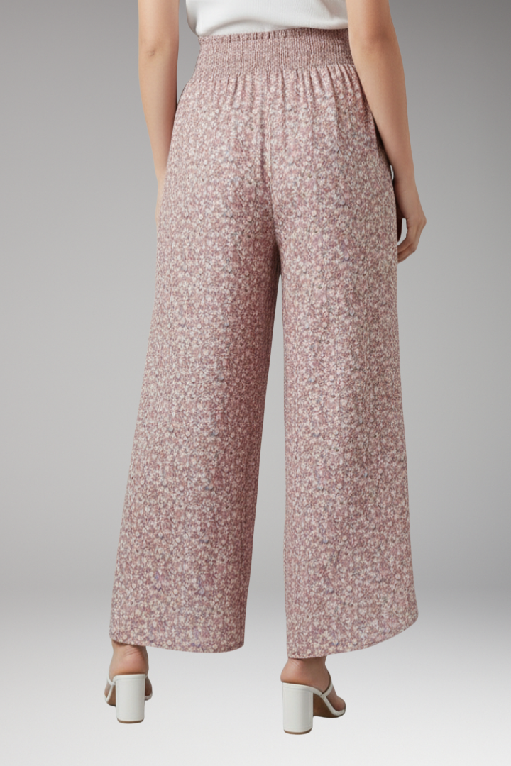 Women's Palazzo Trousers with Elastic Waist and Pattern