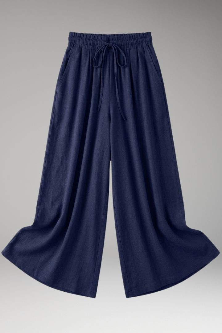 Women's Palazzo Trousers with Elastic Waist and Pockets