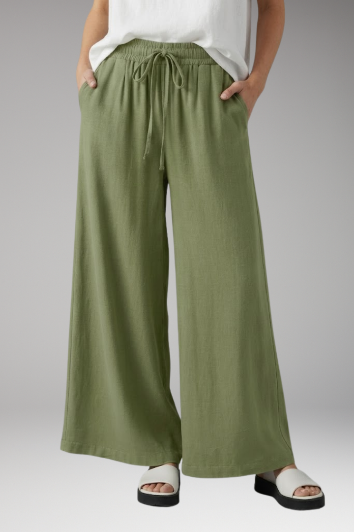 Women's Palazzo Trousers with Elastic Waist and Pockets