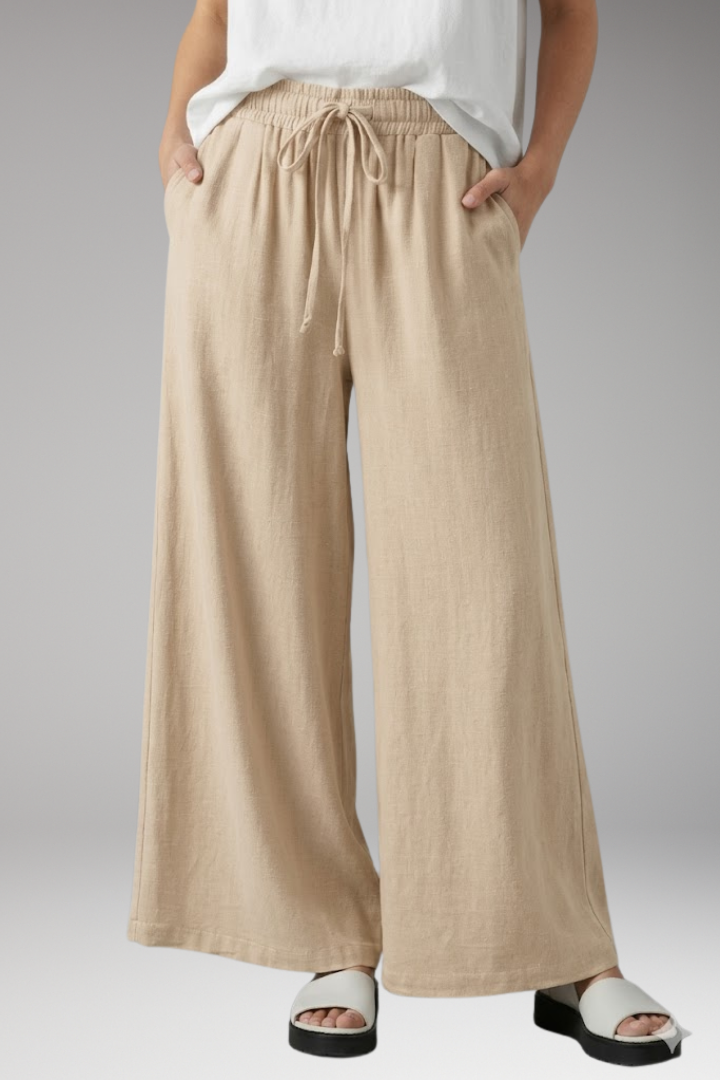 Women's Palazzo Trousers with Elastic Waist and Pockets