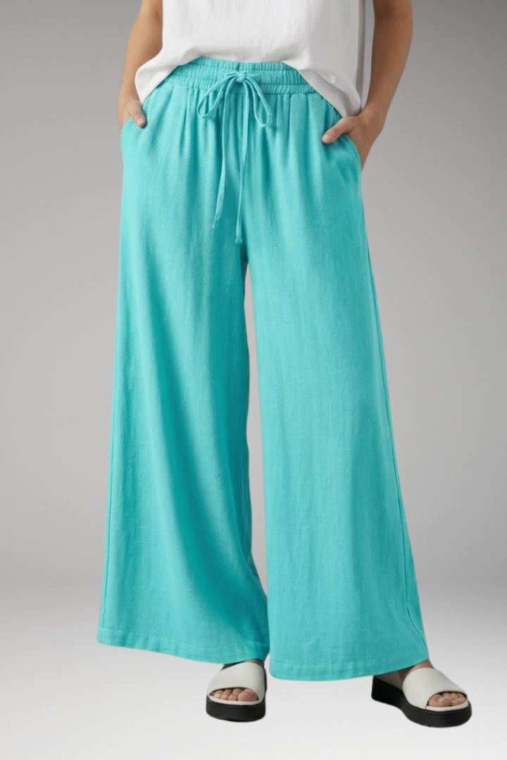 Women's Palazzo Trousers with Elastic Waist and Pockets