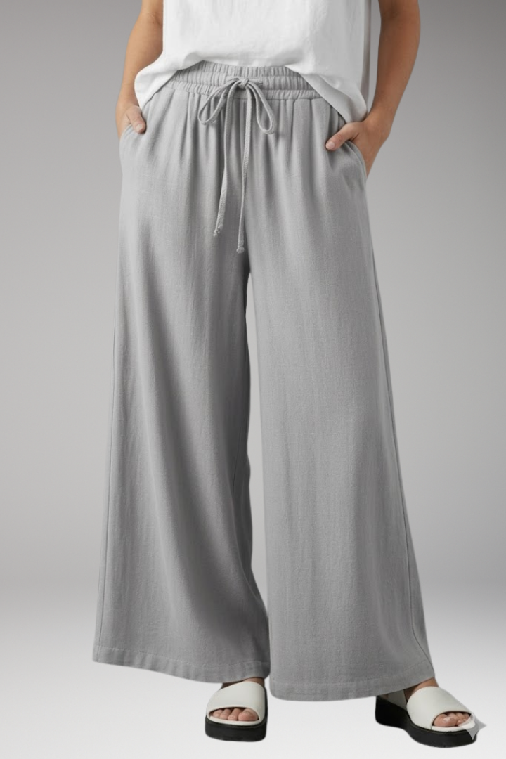 Women's Palazzo Trousers with Elastic Waist and Pockets