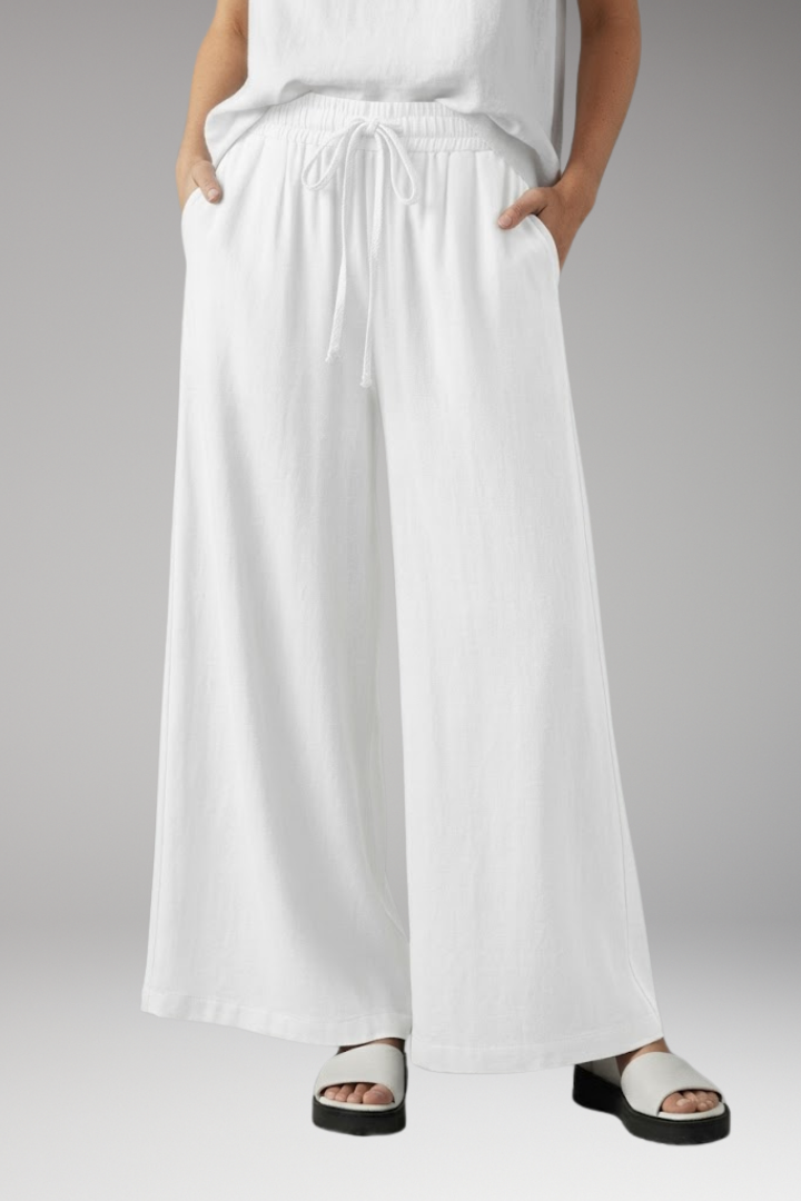 Women's Palazzo Trousers with Elastic Waist and Pockets