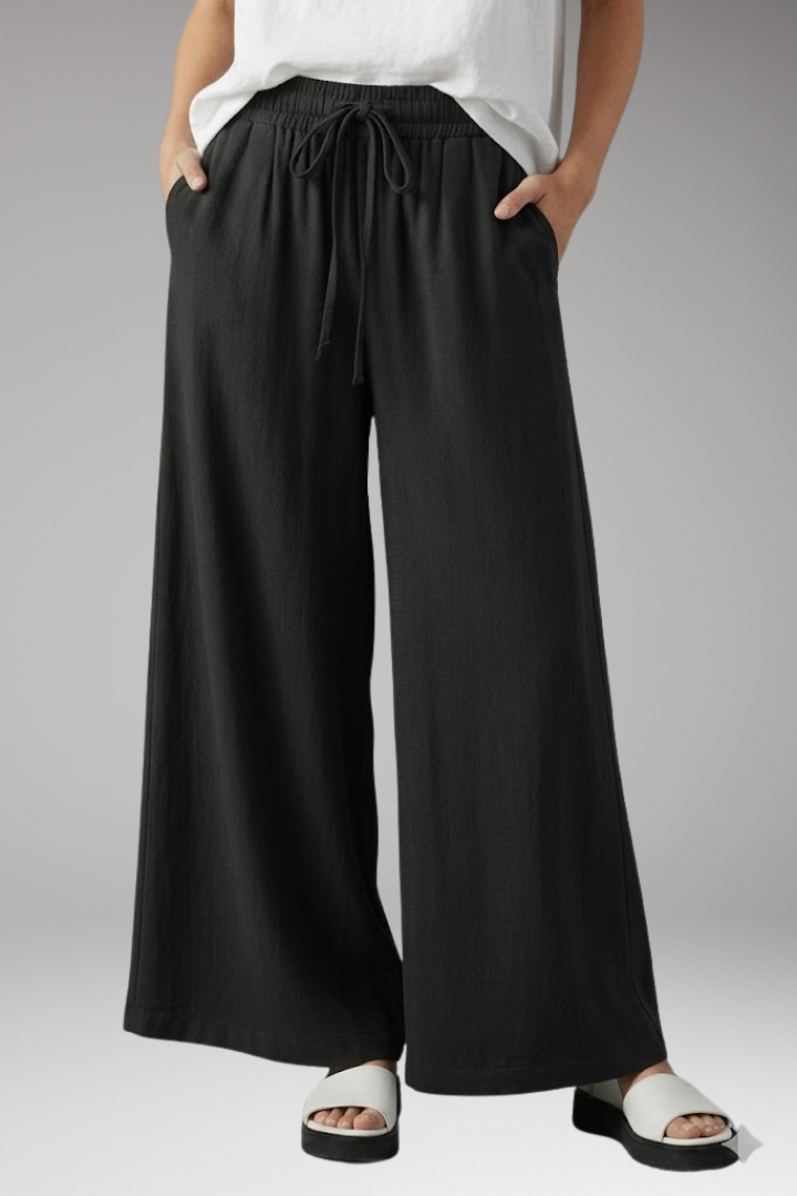 Women's Palazzo Trousers with Elastic Waist and Pockets
