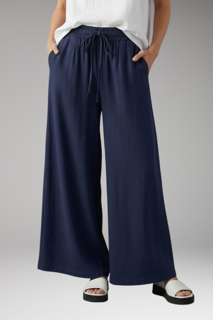 Women's Palazzo Trousers with Elastic Waist and Pockets