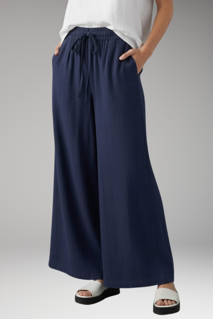 Women's Palazzo Trousers with Elastic Waist and Pockets
