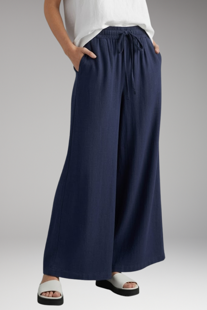 Women's Palazzo Trousers with Elastic Waist and Pockets