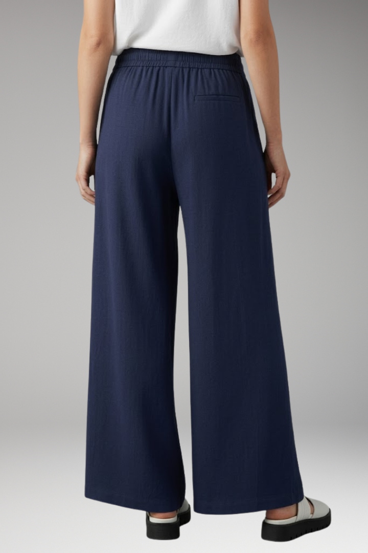 Women's Palazzo Trousers with Elastic Waist and Pockets
