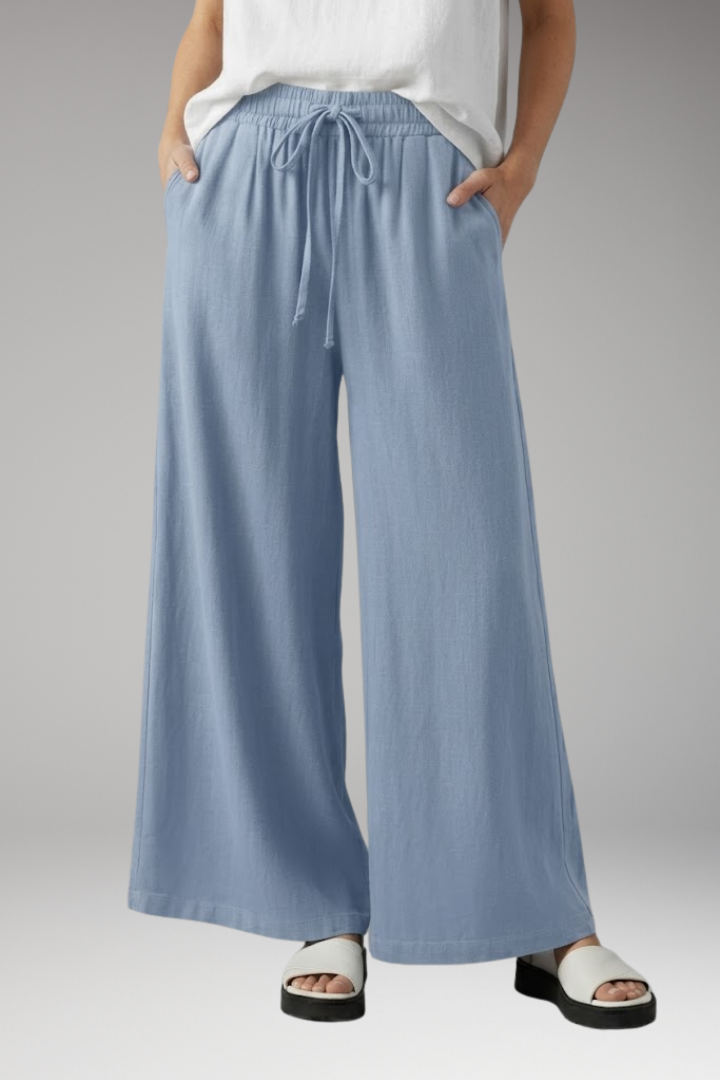Women's Palazzo Trousers with Elastic Waist and Pockets