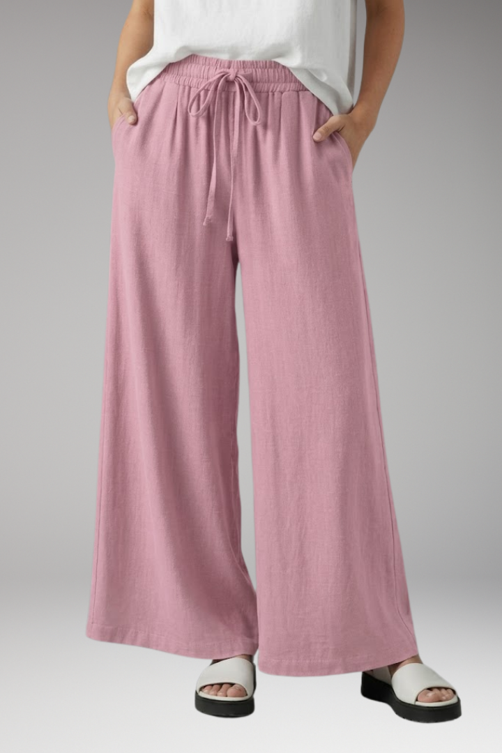 Women's Palazzo Trousers with Elastic Waist and Pockets
