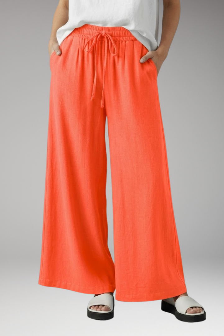 Women's Palazzo Trousers with Elastic Waist and Pockets
