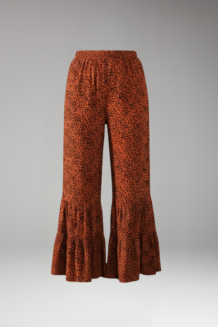 Women's Palazzo Trousers with Elastic Waist and Ruffle Hem