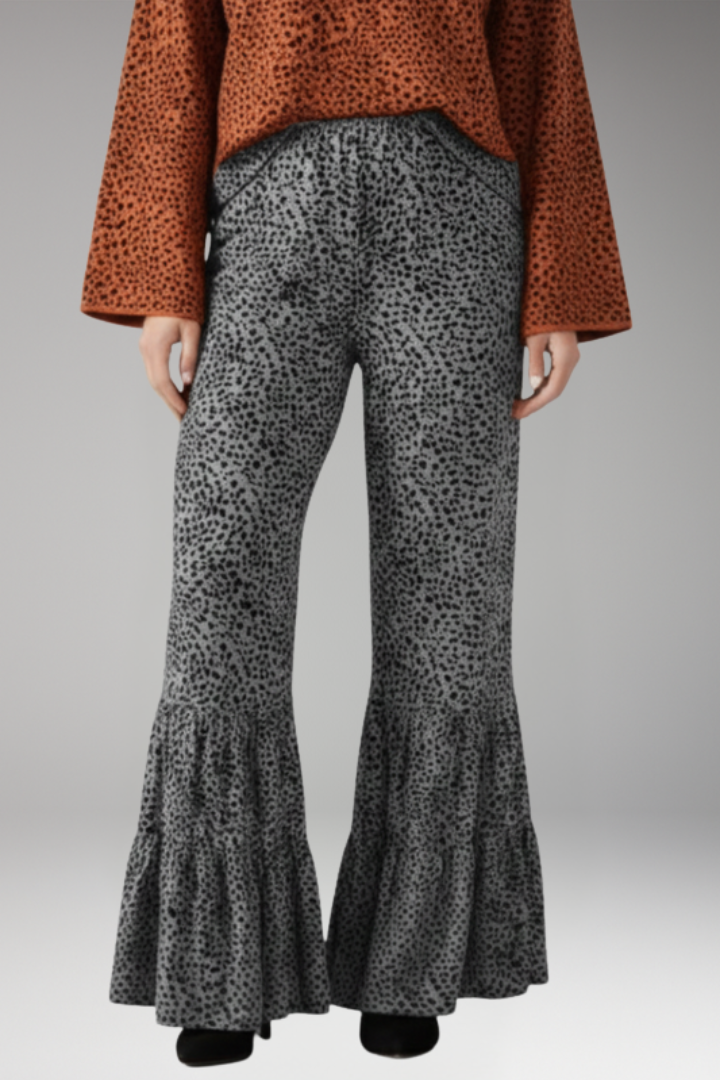 Women's Palazzo Trousers with Elastic Waist and Ruffle Hem