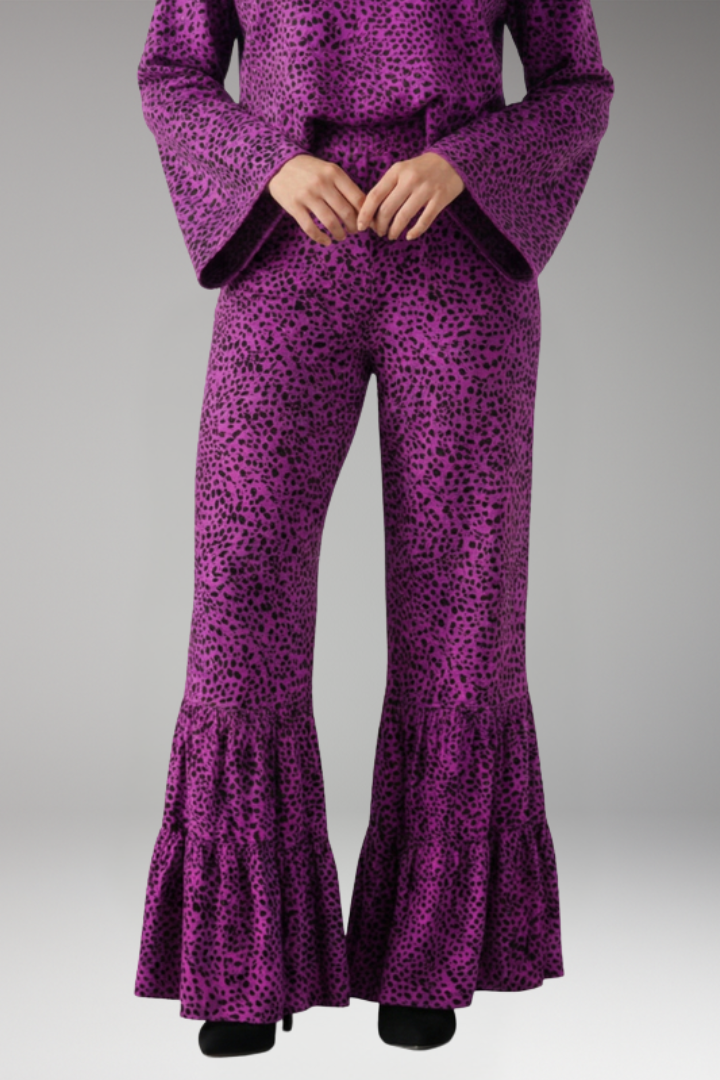 Women's Palazzo Trousers with Elastic Waist and Ruffle Hem