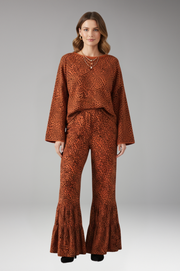 Women's Palazzo Trousers with Elastic Waist and Ruffle Hem