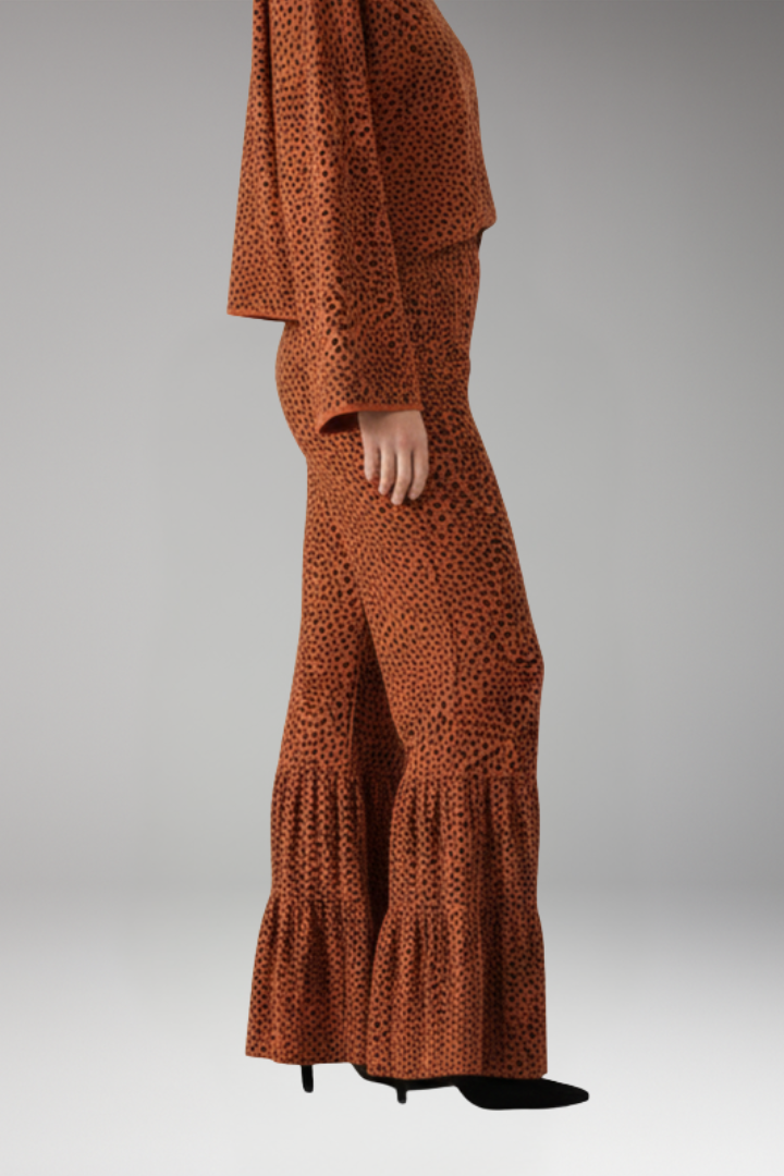 Women's Palazzo Trousers with Elastic Waist and Ruffle Hem