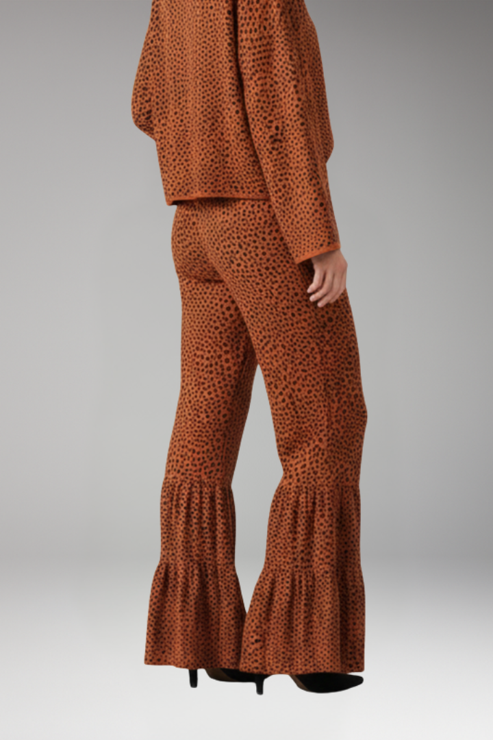 Women's Palazzo Trousers with Elastic Waist and Ruffle Hem
