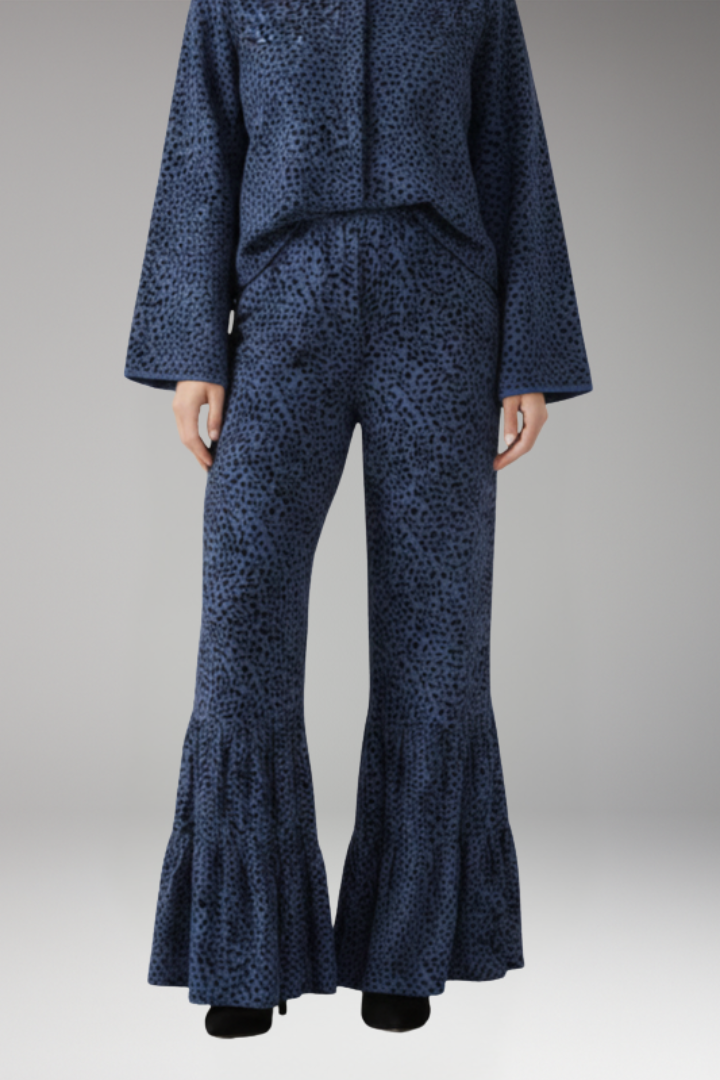 Women's Palazzo Trousers with Elastic Waist and Ruffle Hem